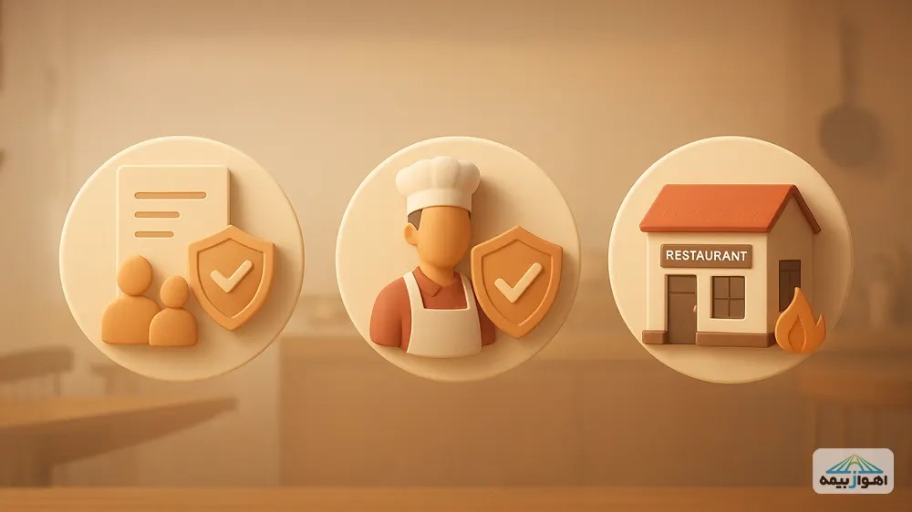 انواع بیمههای ضروری برای رستورانها شامل تامین اجتماعی، مسئولیت کارکنان و آتشسوزی.