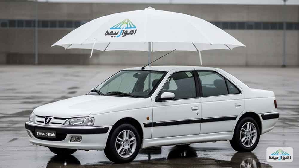 تصویر یک خودرو پژو پارس سفید رنگ برای صفحه خرید بیمه شخص ثالث