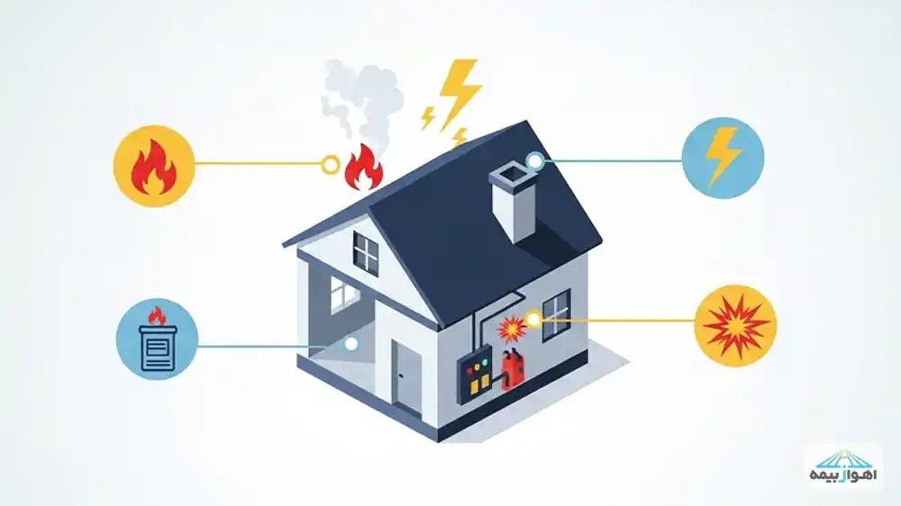 پوششهای اصلی بیمه آتش سوزی مسکونی شامل آتشسوزی، صاعقه و انفجار.
