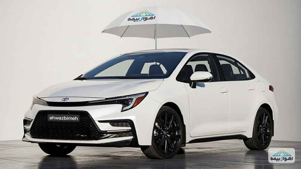 تصویر یک خودرو تویوتا کرولا سفید برای صفحه خرید بیمه شخص ثالث